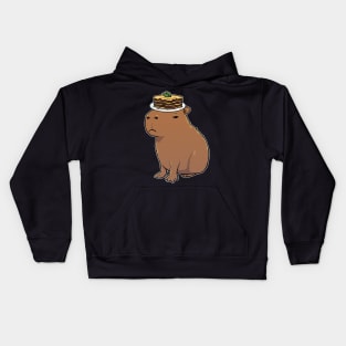 Capybara with Lasagna on its head Kids Hoodie